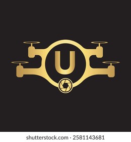 Initial Drone Logo Combine With Letter U Vector Template