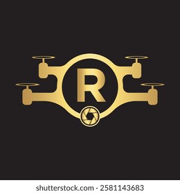Initial Drone Logo Combine With Letter R Vector Template