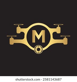 Initial Drone Logo Combine With Letter M Vector Template