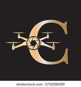 Initial Drone Logo combine with letter C vector template