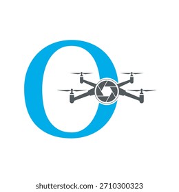 Logotipo inicial de drone combinado com modelo de vetor letra O