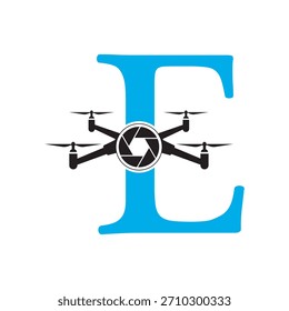 Initial Drone Logo combine with letter E vector template