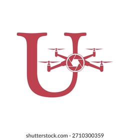Logotipo inicial de drone combinado com modelo de vetor de letra U