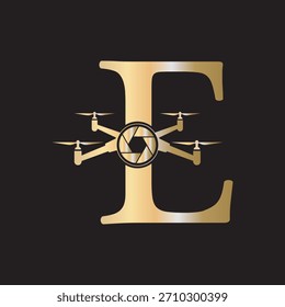Initial Drone Logo combine with letter E vector template