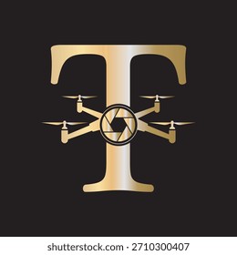 Initial Drone Logo combine with letter T vector template