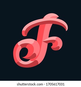Initial or drop cap letter F concept. Decoration of book text. Isolated 3D vector illustration on dark background