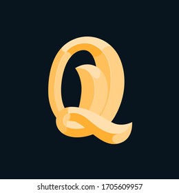 Initial or drop cap letter Q concept. Decoration of book text. Isolated 3D vector illustration on dark background