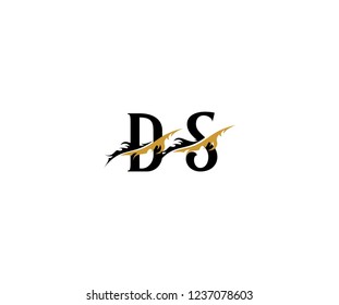 Initial DS Letter with Luxury Swoosh Flame Organic Feather Wings Logotype