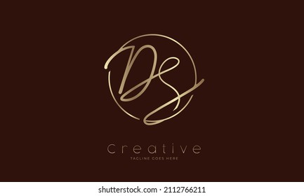 Initial DS Logo. hand drawn letter DS in circle with gold colour. usable for business. personal and company logos. vector illustration