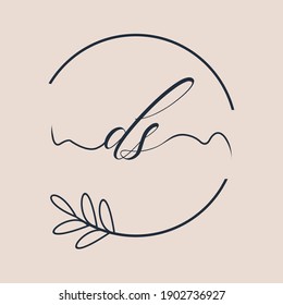 Initial DS logo Handwriting floral and botanical vector