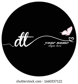 Initial DT logo handwriting vector butterfly illustration