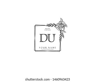Initial DU beauty monogram and elegant logo design, handwriting logo of initial signature, wedding, fashion, floral and botanical with creative template.