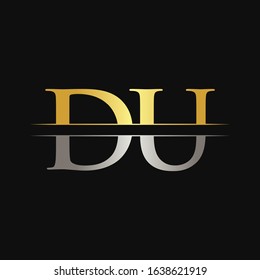 Initial DU Letter Logo With Creative Modern Calligraphy  Vector Template. Creative Abstract Letter DU Logo Design