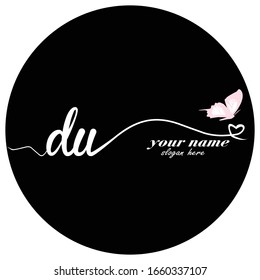 Initial DU logo handwriting vector butterfly illustration