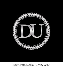 initial du logo silver metallic with metal circle rope frame border decorative