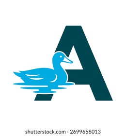 Logotipo inicial del pato combinado con la letra A Plantilla de Vector