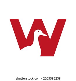 Logo des ersten Ducks auf Vektor-Vorlage für Buchstaben W mit negativem Raumkonzept