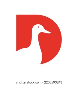 Initial Duck Logo On Letter D Negative Space Concept Vector Template
