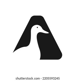 Initial Duck Logo On Letter A Negative Space Concept Vector Template