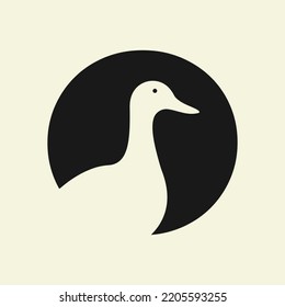 Initial Duck Logo On Letter O Negative Space Concept Vector Template