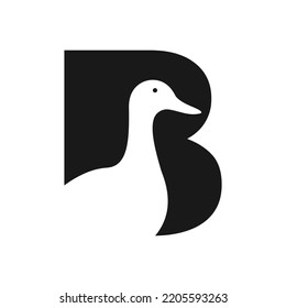 Initial Duck Logo On Letter B Negative Space Concept Vector Template