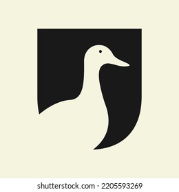 Initial Duck Logo On Letter U Negative Space Concept Vector Template