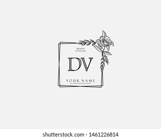 Initial DV beauty monogram and elegant logo design, handwriting logo of initial signature, wedding, fashion, floral and botanical with creative template.