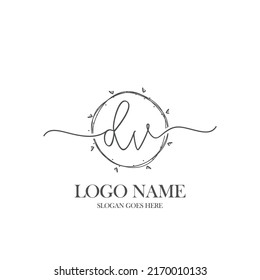 Initial DV beauty monogram and elegant logo design, handwriting logo of initial signature, wedding, fashion, floral and botanical with creative template.