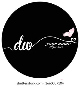 Initial DW logo handwriting vector butterfly illustration