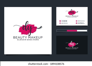 Colecciones iniciales del logotipo femenino DY y plantilla de tarjeta de visita.
