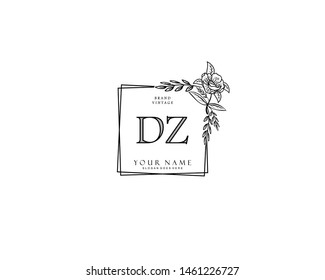 Initial DZ beauty monogram and elegant logo design, handwriting logo of initial signature, wedding, fashion, floral and botanical with creative template.