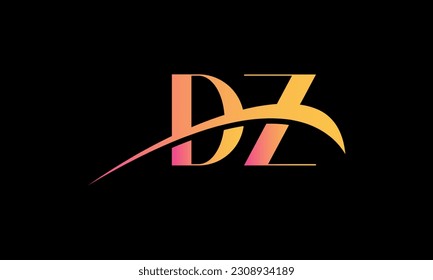 Logo de la carta DZ inicial con plantilla de vectores gráficos de diseño Swoosh para identidad de empresa y empresa.	