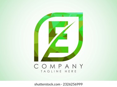 Initial E alphabet with abstract leaf. Eco-friendly logo concept. Low poly style