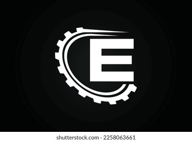 Initial E alphabet with a gear. Gear engineer logo design. Logo for automotive, mechanical, technology, setting, repair business, and company identity