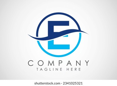 Initial E alphabet with swoosh or ocean wave logo design. Graphic alphabet symbol for corporate business identity