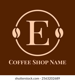 Initial E Cafe. Coffee bean logo letter E design vector template. Coffee shop bussiness logotype vector illustration. Emblem logo for cafe