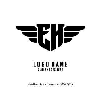 Initial E & H wing logo template vector