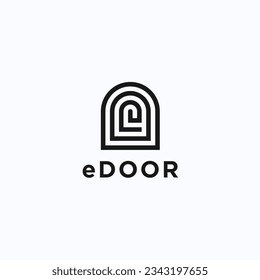 initial e with iron door logo design vector silhouette illustration