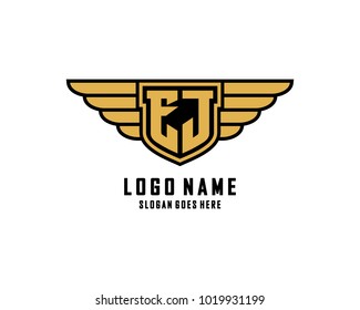 Initial E & J wing shield logo template vector