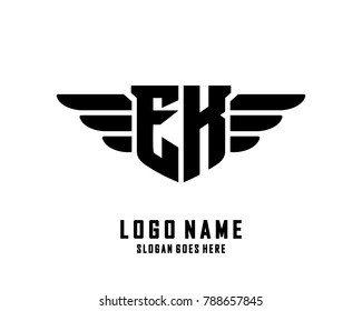 Initial E & K wing logo template vector