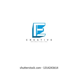 Initial E Letter Abstract Linear Creative Blue Color 3D Logotype