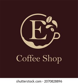 Initial E letter with Coffee Cup, Coffee Bean, Liquid for Coffee Shop, Restaurant, Cafe, Beverage Business Simple and modern Logo Template Idea