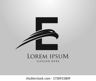  Initial E Letter Eagle Logo Icon with Creative Eagle Head Vector Illustration Design.