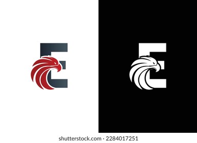 Initial E Letter Eagle Logo Icon with Creative Eagle Head. Letter E Eagle Logo Vector Illustration Design