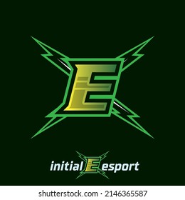 Initial E letter esport logo illustration, esport mascot gamer team work design, streamer logo