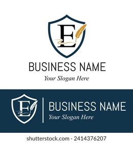 Initial E Letter with Feather Writing for Publisher, Notary, Writer Compay Logo Idea