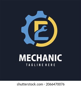 Initial E Letter with Gear and Wrench for Automotive Home Repair, Setting, Maintenance Service Company. Home Repair Business Logo Template