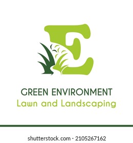 Initial E Letter with Green Grass for Lawn Landscaping Environment Garden Vegetation Home Care Management Service Business Logo Vector Idea