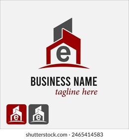 Initial e Letter with House Building for Apartment, Real Estate, Property, Construction, Architect Business Logo Idea