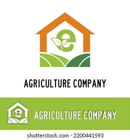 Initial e letter with land, leaves and house icon for Agriculture Farm house company logo concept idea